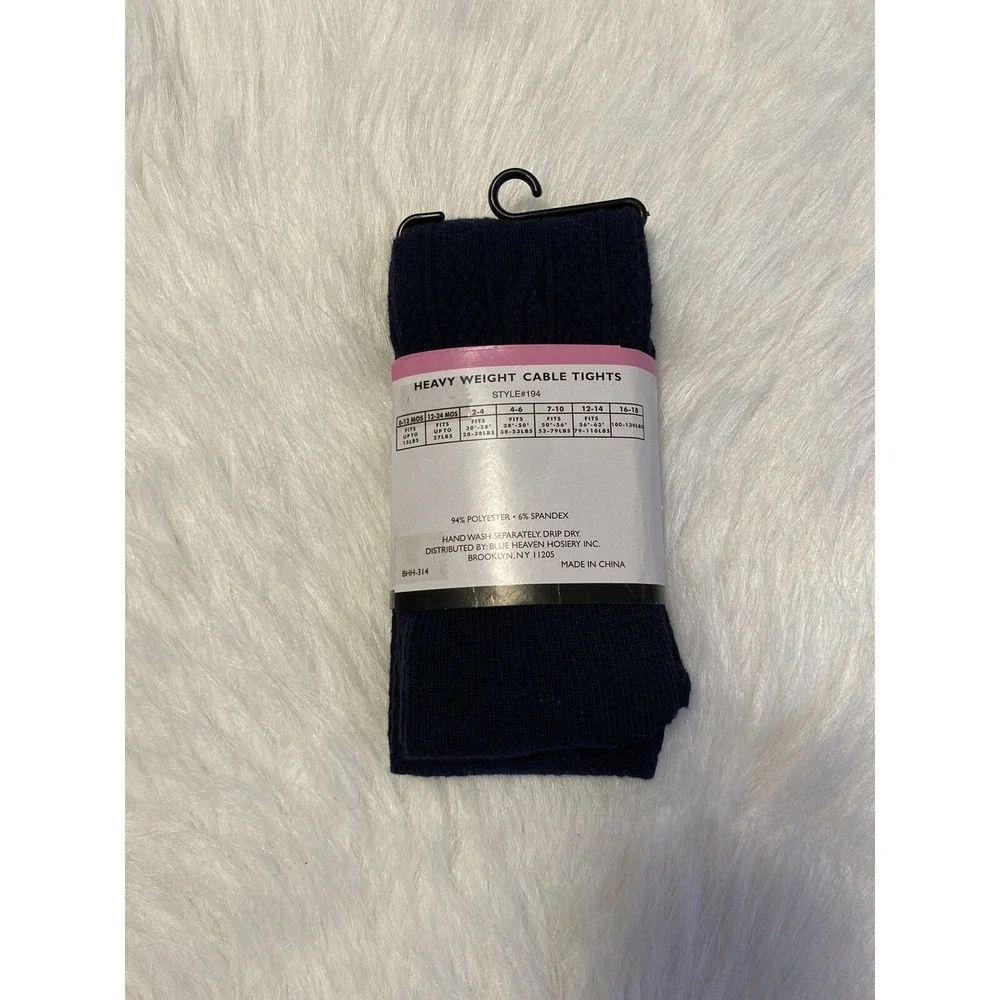 Blue Heaven Heavy Weight Cable‎ Tights Girls Size 7-10 Blue Color Footed